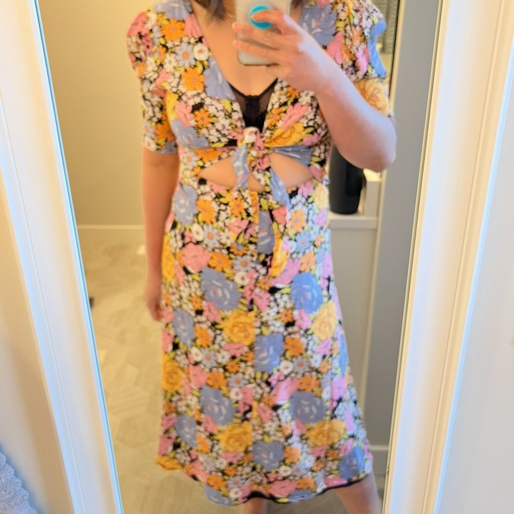 Wayf Floral Cutout Dress with Tie Detail